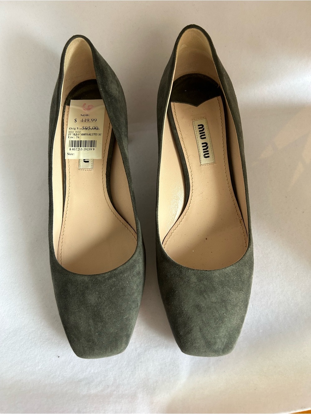 Miu Miu Olive Suede Square-Toe Pumps